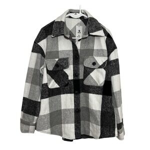 AZ Women Plaid Shacket Black White Grey Buffalo Check Cotton Shirt Jacket M/L